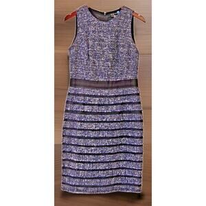 Etcetera Women's Dress Virgin Wool Silk Cotton Blend Sheath Blue Black Grey Sz 8